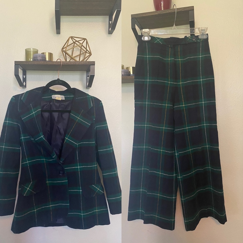 Vintage Plaid Cropped Pant Suit